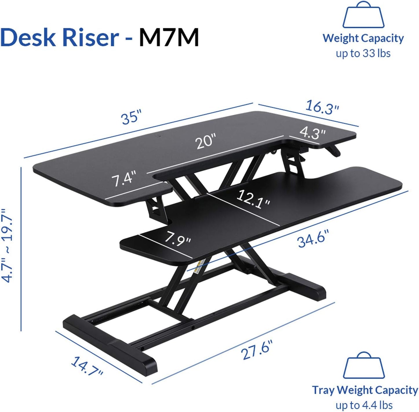 FLEXISPOT Standing Desk Converter - 89CM Height Adjustable Standing Desk Riser, Black Home Sit Stand Workstation Office Desk for Dual Monitors and Laptop（M7MB）