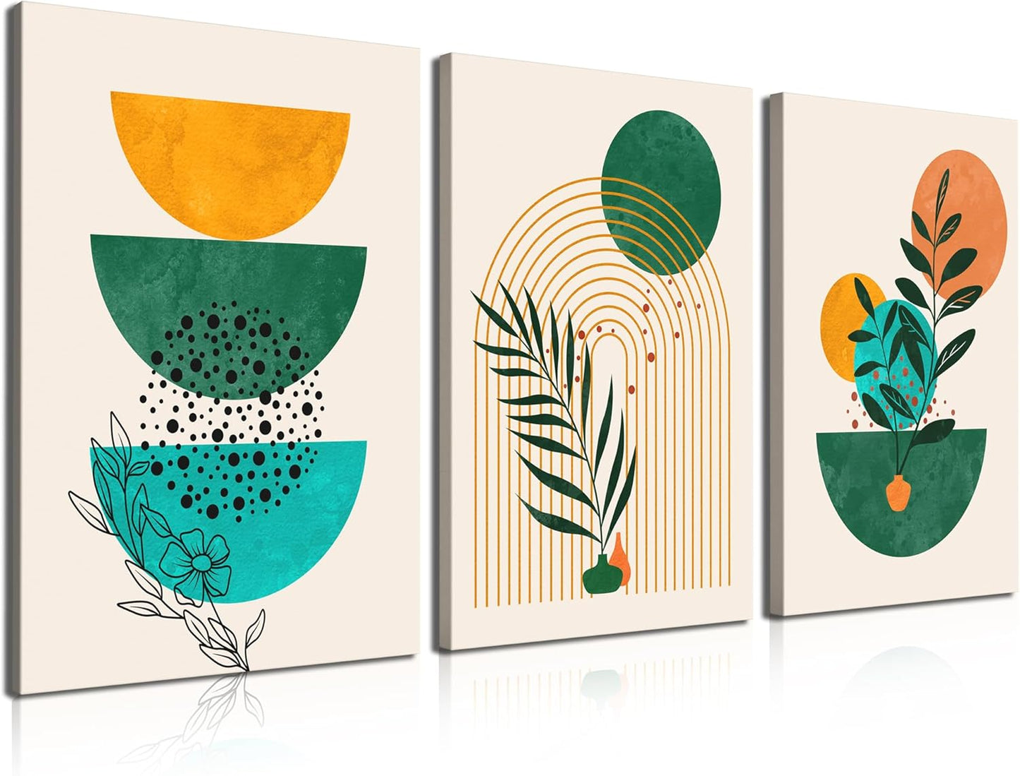 Gisipameis Boho Wall Art Set of 3 Mid Century Modern Wall Decor Framed Canvas Print 12"x16" Minimalist Wall Art Geometric Abstract Modern Neutral Boho Wall Art Decor for Living Room Bathroom