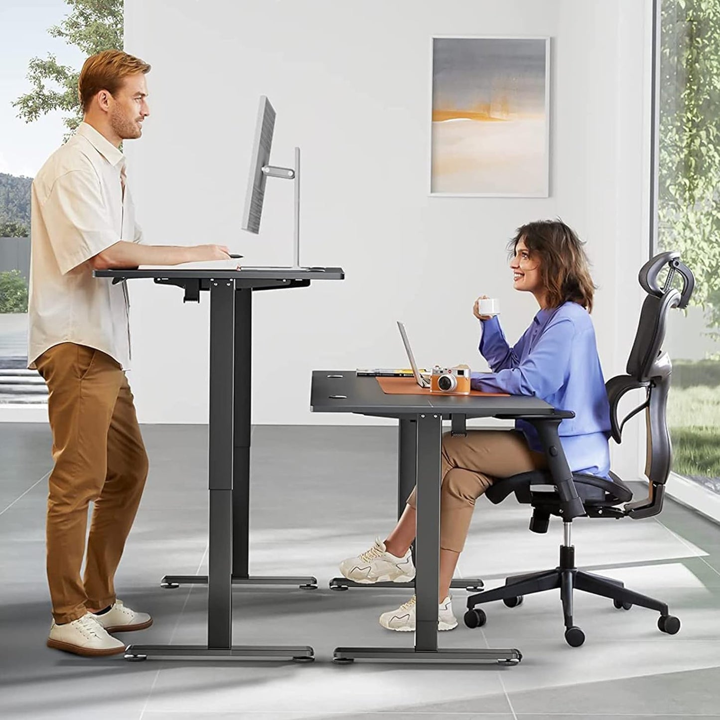 ADVWIN Ergonomic Standing Desk 28"-45" Height Adjustable Electric Sit Stand Desks with Smart Memory Lifting Sturdy Tabletop Motor Computer Workstation for Home, Office, Gaming (Walnut Top Black Legs)