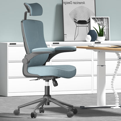 𝑯𝑶𝑴𝑬 𝑶𝑭𝑭𝑰𝑪𝑬 𝑪𝑯𝑨𝑰𝑹, Ergonomic Mesh Desk Chair, High Back Computer Chair- Adjustable Headrest with Flip-Up Arms, Lumbar Support, Swivel Executive Task Chair (Modern, White)