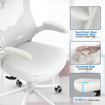 𝑯𝑶𝑴𝑬 𝑶𝑭𝑭𝑰𝑪𝑬 𝑪𝑯𝑨𝑰𝑹, Ergonomic Mesh Desk Chair, High Back Computer Chair- Adjustable Headrest with Flip-Up Arms, Lumbar Support, Swivel Executive Task Chair (Modern, White)