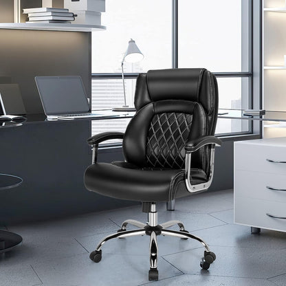 Giantex Big & Tall Office Chair 230KG, Height Adjustable Executive Chair, Swivel Task Chair with Upgraded Padded Armrest, Computer Desk Chair with Metal Base, Rocking Backrest, Extra Wide Seat, Black