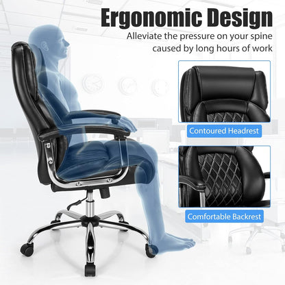 Giantex Big & Tall Office Chair 230KG, Height Adjustable Executive Chair, Swivel Task Chair with Upgraded Padded Armrest, Computer Desk Chair with Metal Base, Rocking Backrest, Extra Wide Seat, Black