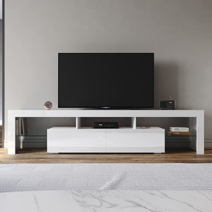 ELEGANT TV Cabinet Furniture with LED Lighting, 200cm High Gloss Black Entertainment Unit