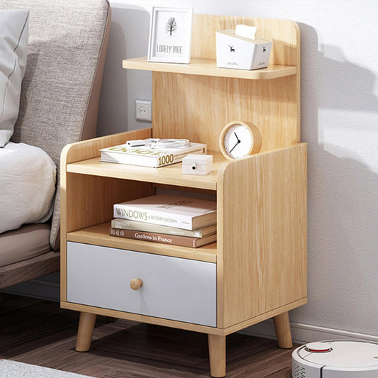 Uandhome Bedside Table with Open Sliding Shelves,Solid Wood Nightstand with Drawers,Modern Nightstands Bedroom Small Bedside Corner Night Stands Narrow Drawers Dormitor Bedroom Furniture（Wood）