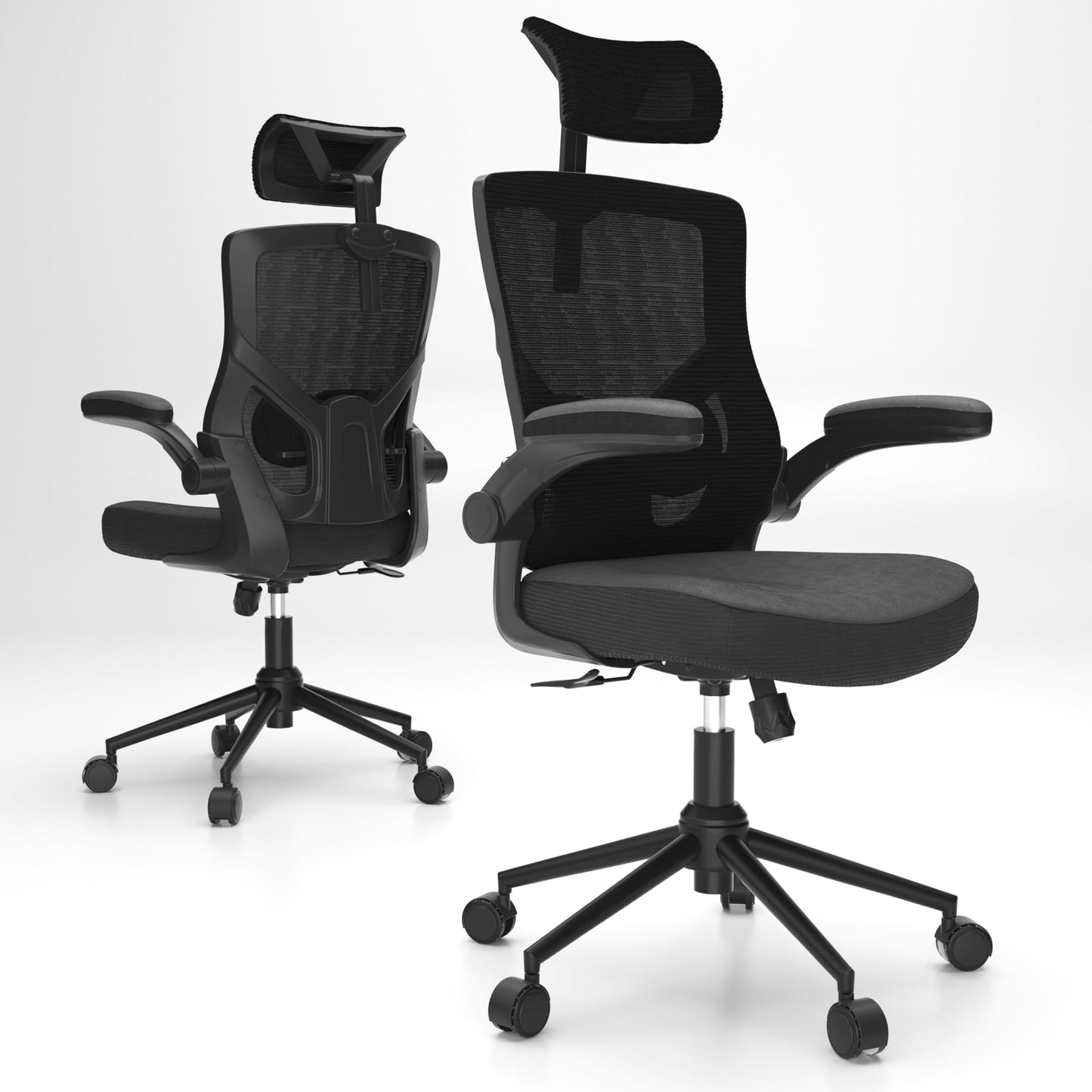 𝑯𝑶𝑴𝑬 𝑶𝑭𝑭𝑰𝑪𝑬 𝑪𝑯𝑨𝑰𝑹, Ergonomic Mesh Desk Chair, High Back Computer Chair- Adjustable Headrest with Flip-Up Arms, Lumbar Support, Swivel Executive Task Chair (Modern, White)