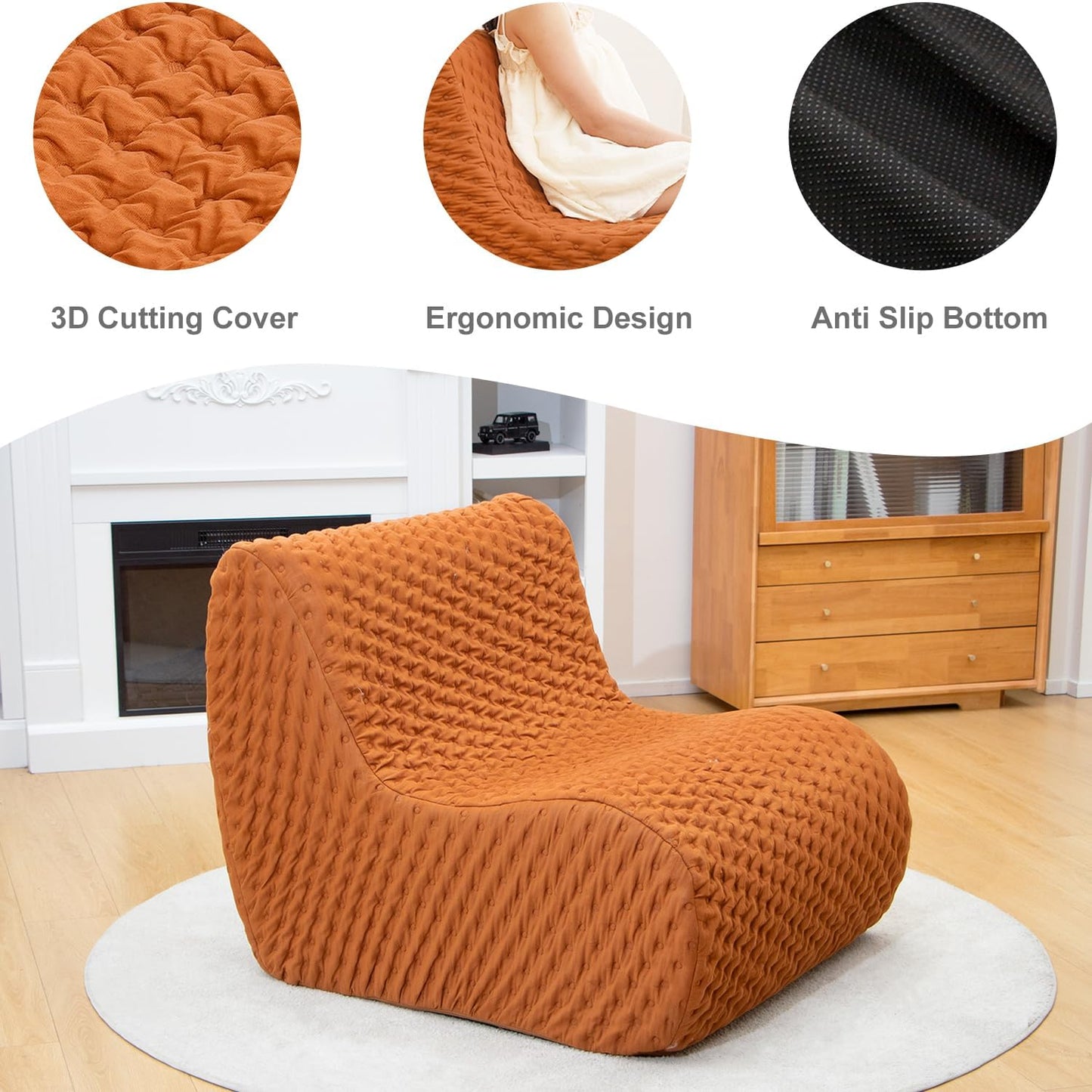 N&V The 2nd Gen Single Foam Sofa, Armless Floor Sofa, One Piece High Density Foam, Removable and Machine Washable Cover, Caramel