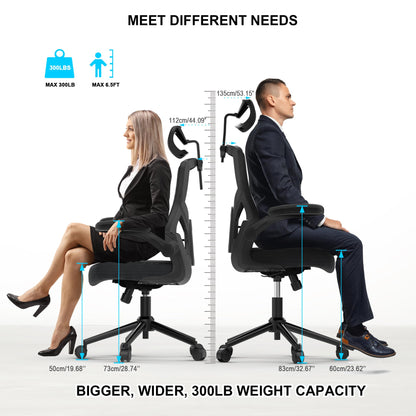 𝑯𝑶𝑴𝑬 𝑶𝑭𝑭𝑰𝑪𝑬 𝑪𝑯𝑨𝑰𝑹, Ergonomic Mesh Desk Chair, High Back Computer Chair- Adjustable Headrest with Flip-Up Arms, Lumbar Support, Swivel Executive Task Chair (Modern, White)