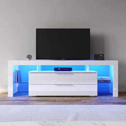 ELEGANT TV Cabinet Furniture with LED Lighting, 200cm High Gloss Black Entertainment Unit