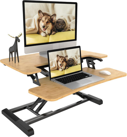 FLEXISPOT Standing Desk Converter - 89CM Height Adjustable Standing Desk Riser, Black Home Sit Stand Workstation Office Desk for Dual Monitors and Laptop（M7MB）