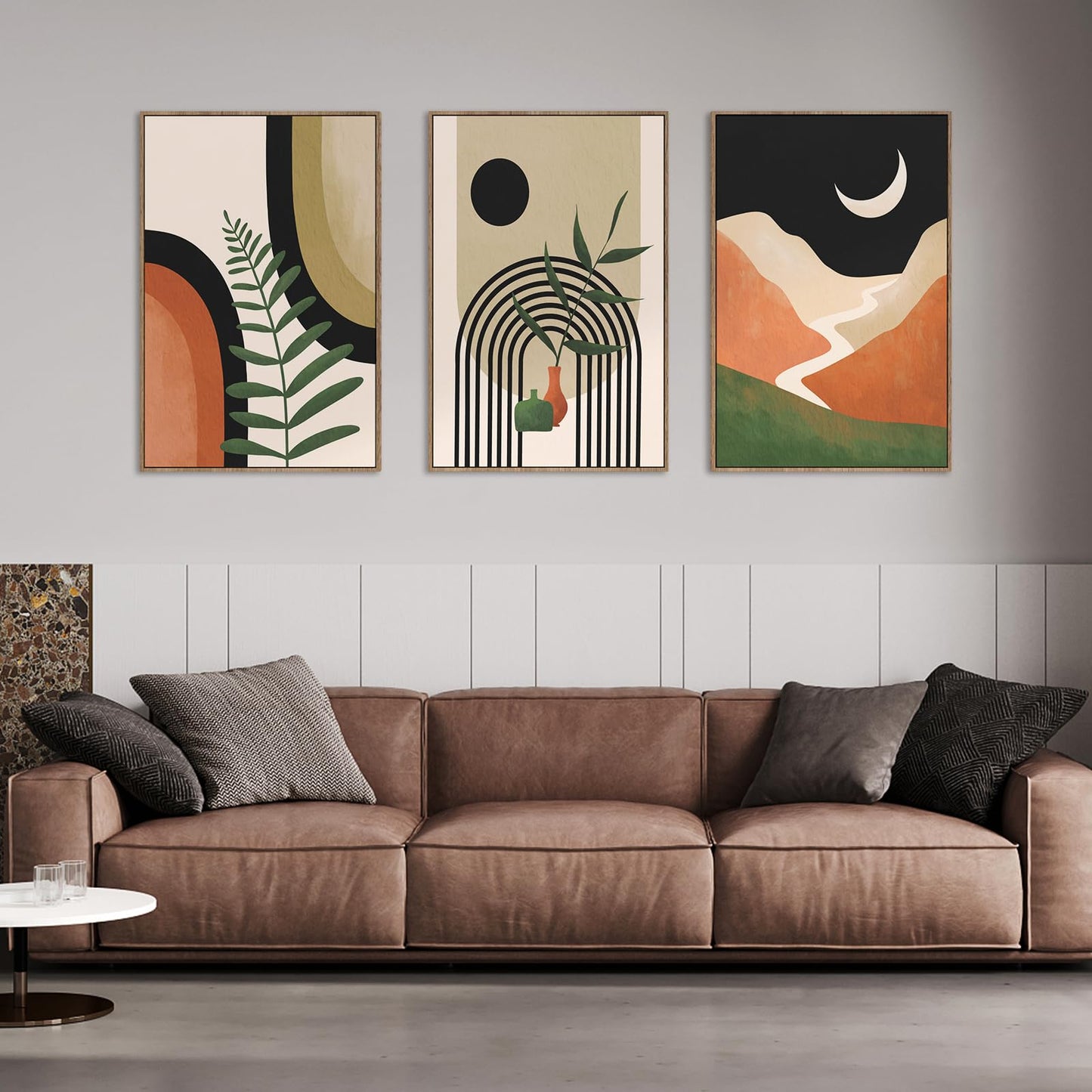 Gisipameis Boho Wall Art Set of 3 Mid Century Modern Wall Decor Framed Canvas Print 12"x16" Minimalist Wall Art Geometric Abstract Modern Neutral Boho Wall Art Decor for Living Room Bathroom