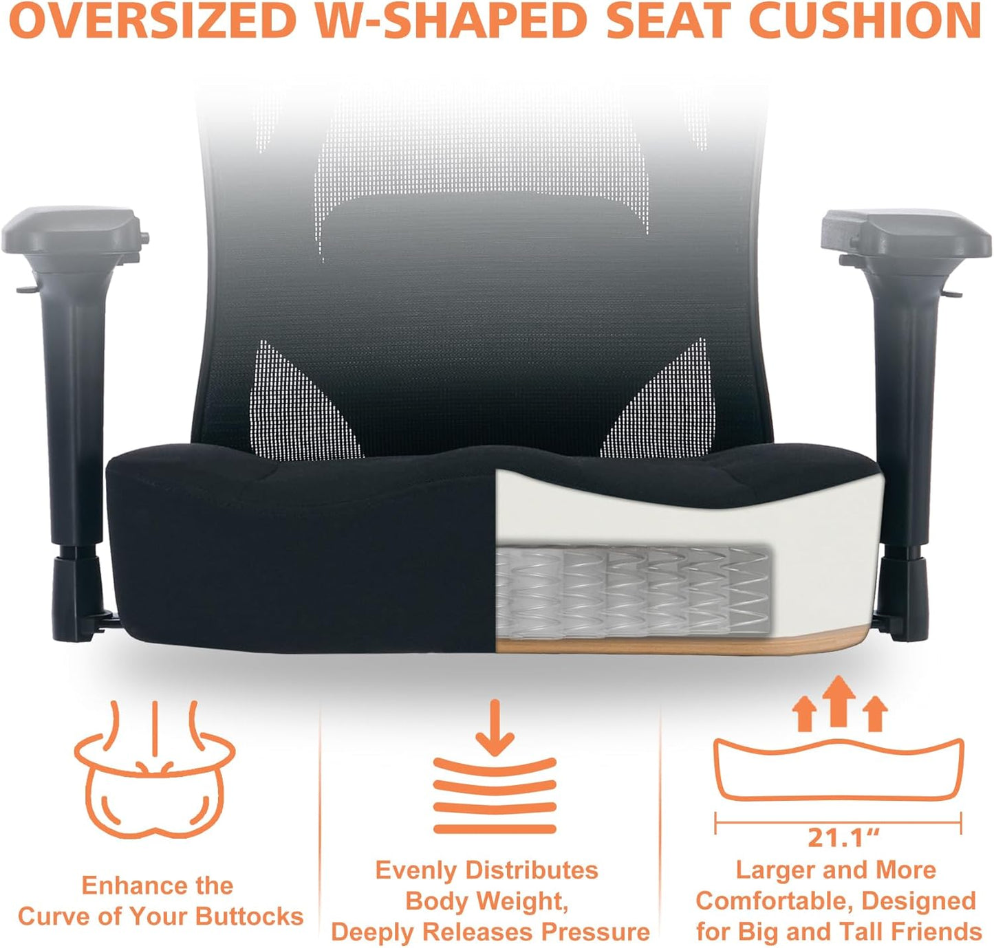 Big and Tall Office Chair 450lbs Ergonomic Mesh Office Desk Chair with 4d Armrests Adjustable Lumbar Support Rocking Executive Computer Chair for Heavy People Upgraded Caster Wheels with Headrest