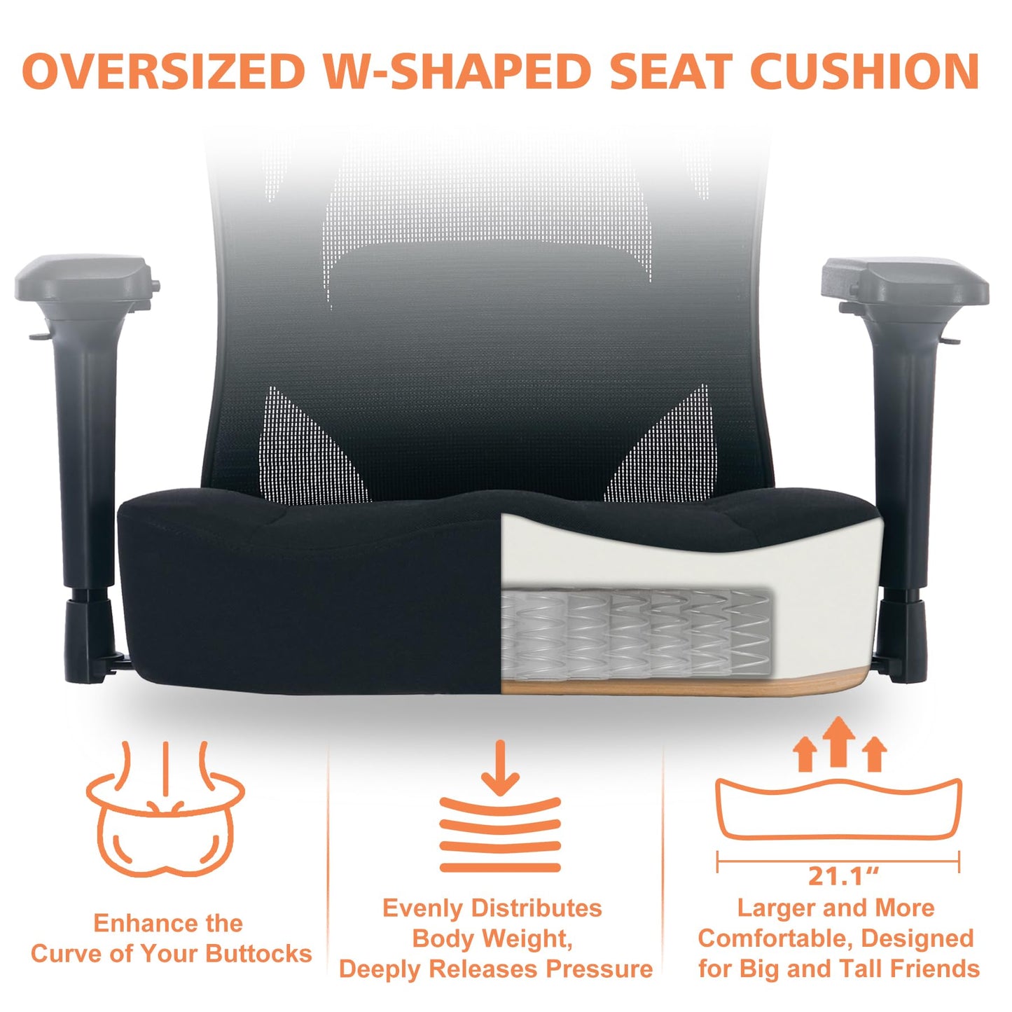 Big and Tall Office Chair 450lbs Ergonomic Mesh Office Desk Chair with 4d Armrests Adjustable Lumbar Support Rocking Executive Computer Chair for Heavy People Upgraded Caster Wheels with Headrest