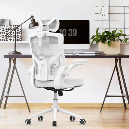 𝑯𝑶𝑴𝑬 𝑶𝑭𝑭𝑰𝑪𝑬 𝑪𝑯𝑨𝑰𝑹, Ergonomic Mesh Desk Chair, High Back Computer Chair- Adjustable Headrest with Flip-Up Arms, Lumbar Support, Swivel Executive Task Chair (Modern, White)