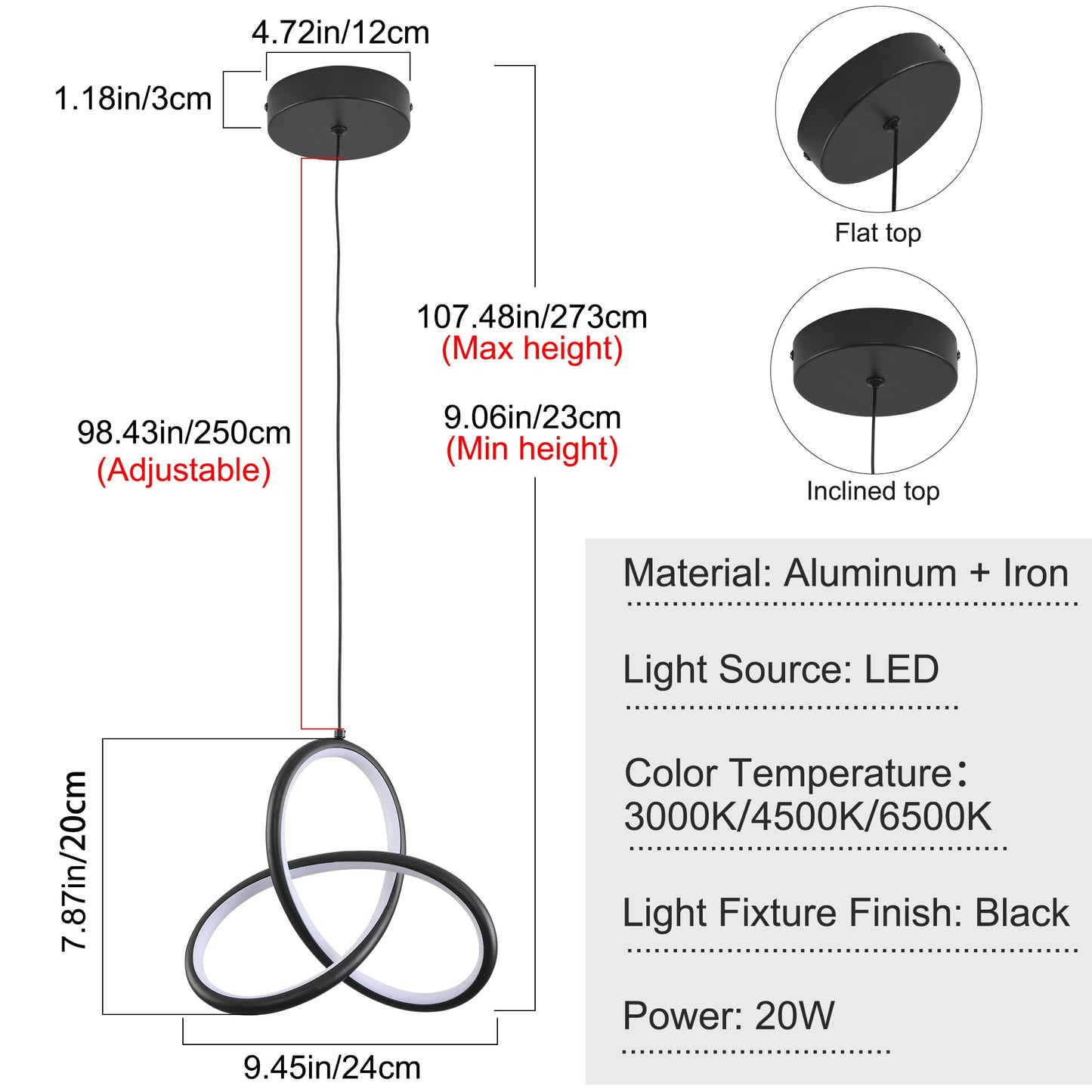 Jiinoo LED Pendant Light, 24W Crystal Chandelier Lighting Modern, Mini Ring Hanging Light Fixture, Semi Flush Mount Ceiling Pendant Lighs Dining Room for Kitchen Living Room Bedroom Entryway 1-Pack