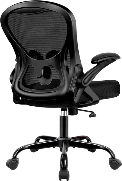 Winrise Office Chair Desk Chair, Ergonomic Mesh Computer Chair Home Office Desk Chairs, Swivel Task Chair Mid Back Breathable Rolling Chair with Adjustable Lumbar Support Flip Up Armrest (White)