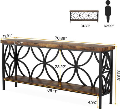 Tribesigns 70.9-Inch Narrow Sofa Table, Industrial Long Sofa Table Behind Couch, Entry Console Table with Storage for Entryway, Living Room, Foyer, Unique Design, Rustic Brown