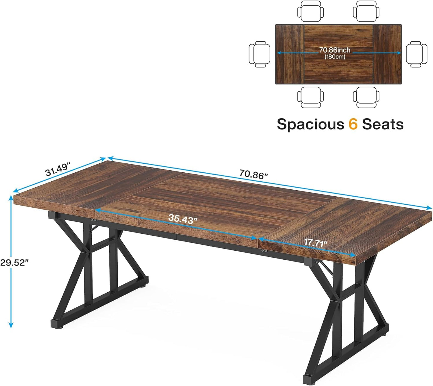 Tribesigns 180 cm Executive Desk, Large Computer Desk Workstation, Modern Simple Style Office Desk Study Writing Table, Business Working Desk for Home Office (Brown/Black, Desk 80cm Depth)