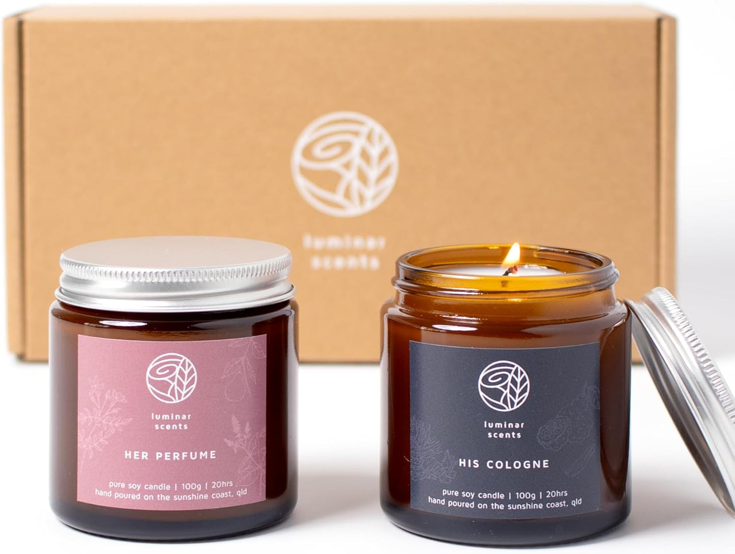 Natural Soy Candle Made in Australia - Scented Soy Candle in Gift Box - Elegant Amber Jar Candles 100g 2 Pack - Aromatherapy Candles for Home, Spa (Christmas)