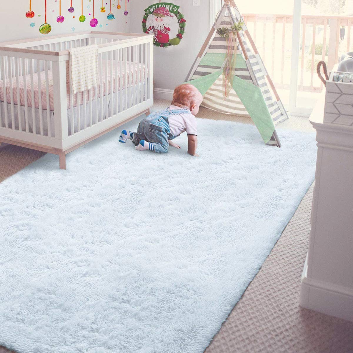 Rugs for Living Room Fluffy Area Rug Shaggy for Bedroom Soft Modern Luxury Fur Carpet for Kids Room Nursery Indoor Plush Furry Rug Comfy Home Decor Floor Mat (White, 80 * 150cm)