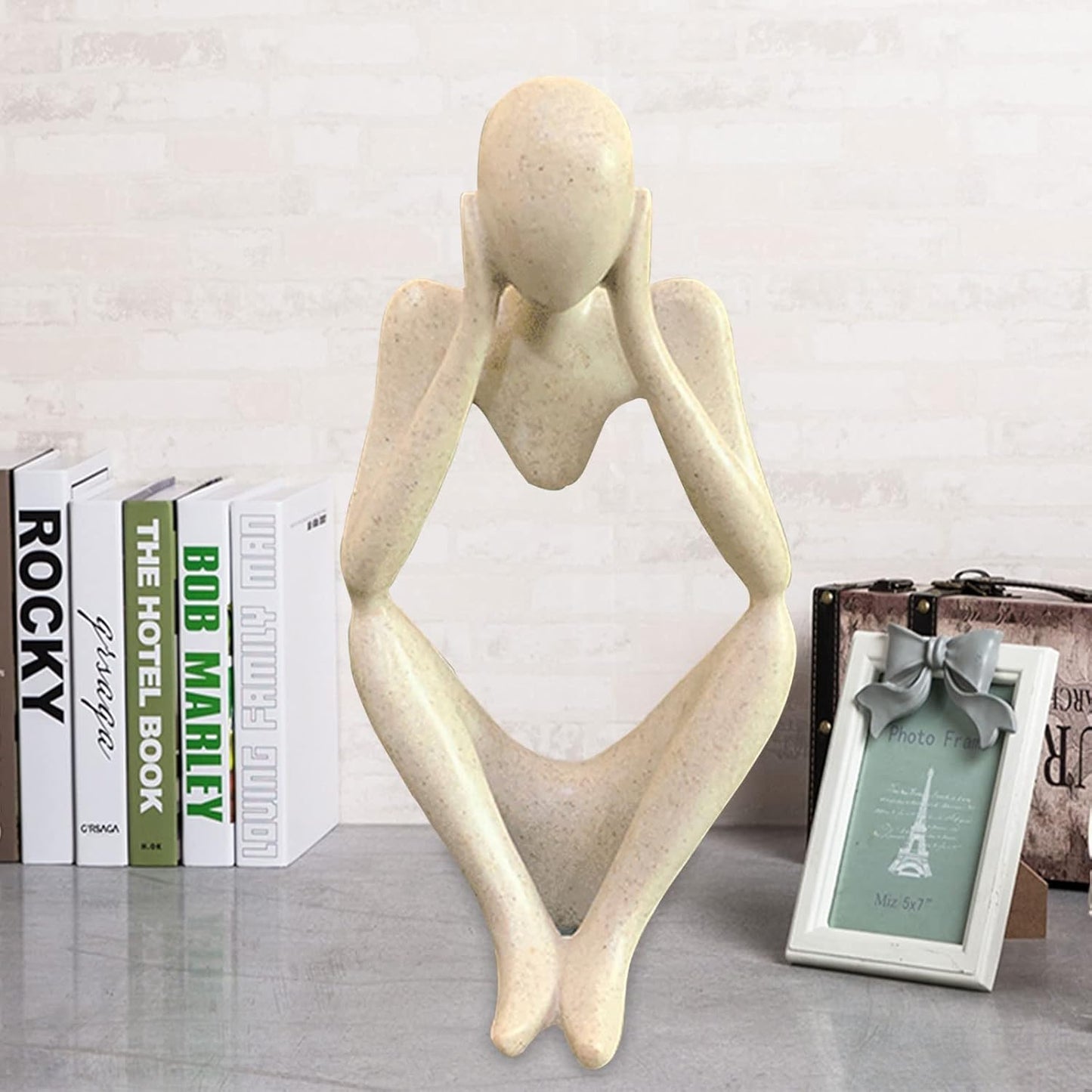 Thinker Statues and Sculptures, Sandstone Resin Thinker Statue Ornaments, Abstract Style Sculptures (Right, Small)