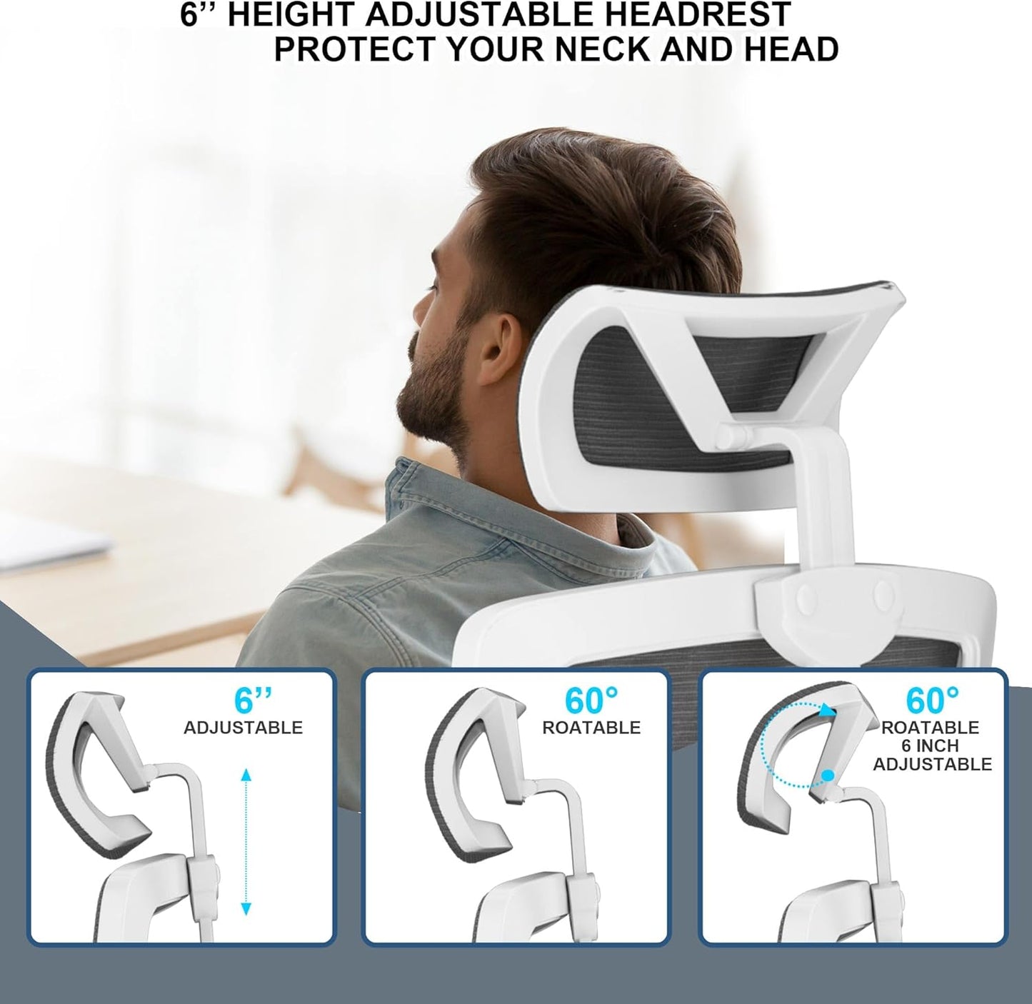 𝑯𝑶𝑴𝑬 𝑶𝑭𝑭𝑰𝑪𝑬 𝑪𝑯𝑨𝑰𝑹, Ergonomic Mesh Desk Chair, High Back Computer Chair- Adjustable Headrest with Flip-Up Arms, Lumbar Support, Swivel Executive Task Chair (Modern, White)