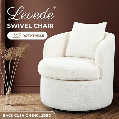 LEVEDE Round Swivel Chair for Living Room - Comfortable Round Sofa Chair Swivel with Boucle Fabric, Includes A Cozy Lumbar Pillow, Swivel Barrel Chair (70cm x 78cm x 72cm, Beige)