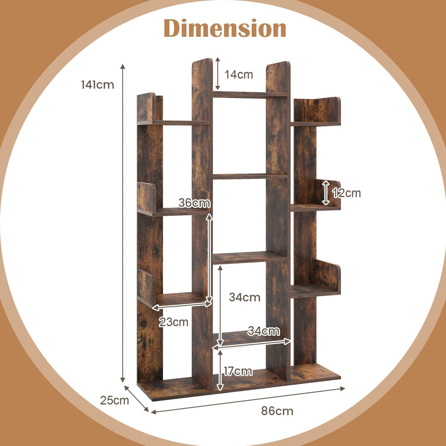 Giantex Tree Bookshelf, 141 cm Tall Bookcase with 13 Open Shelves, Corner Books Storage Organizer, Freestanding Decorative Display Cube Shelf for Living Room, Study or Office