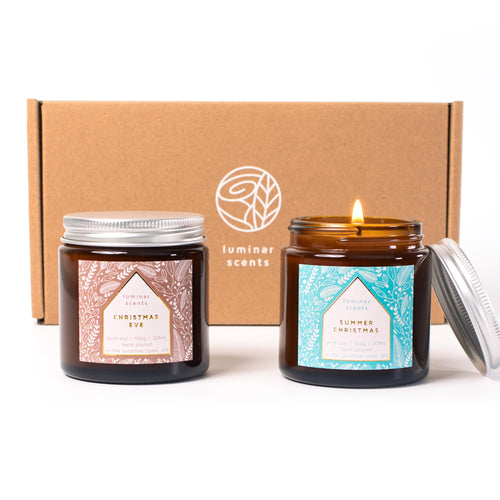 Natural Soy Candle Made in Australia - Scented Soy Candle in Gift Box - Elegant Amber Jar Candles 100g 2 Pack - Aromatherapy Candles for Home, Spa (Christmas)