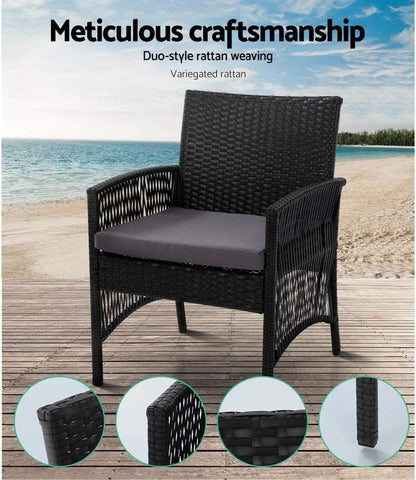 Gardeon 4PCS Outdoor Sofa Set Wicker Harp Chair Table Garden Furniture Black