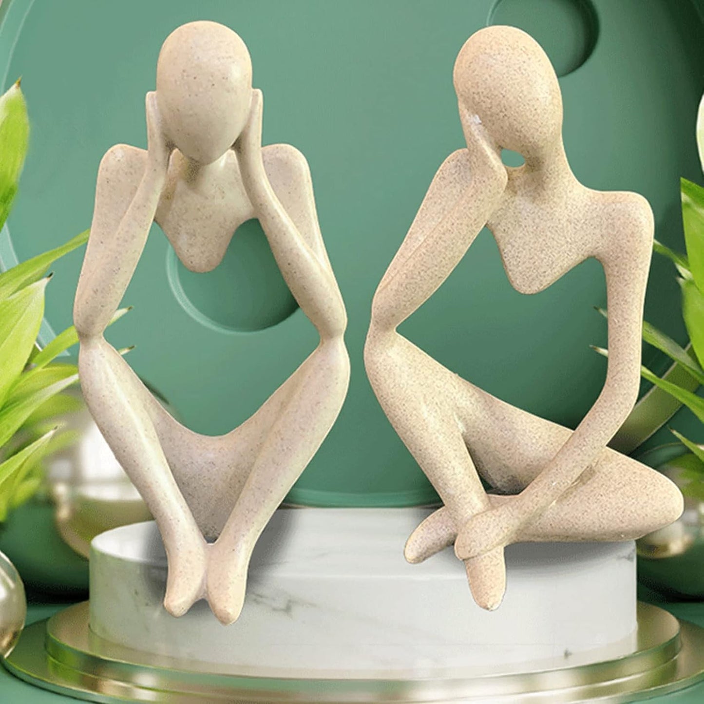 Thinker Statues and Sculptures, Sandstone Resin Thinker Statue Ornaments, Abstract Style Sculptures (Right, Small)