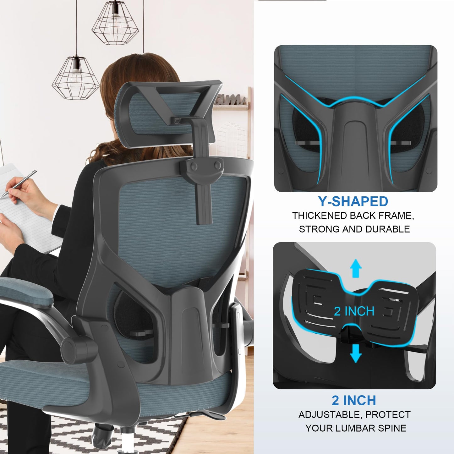 𝑯𝑶𝑴𝑬 𝑶𝑭𝑭𝑰𝑪𝑬 𝑪𝑯𝑨𝑰𝑹, Ergonomic Mesh Desk Chair, High Back Computer Chair- Adjustable Headrest with Flip-Up Arms, Lumbar Support, Swivel Executive Task Chair (Modern, White)