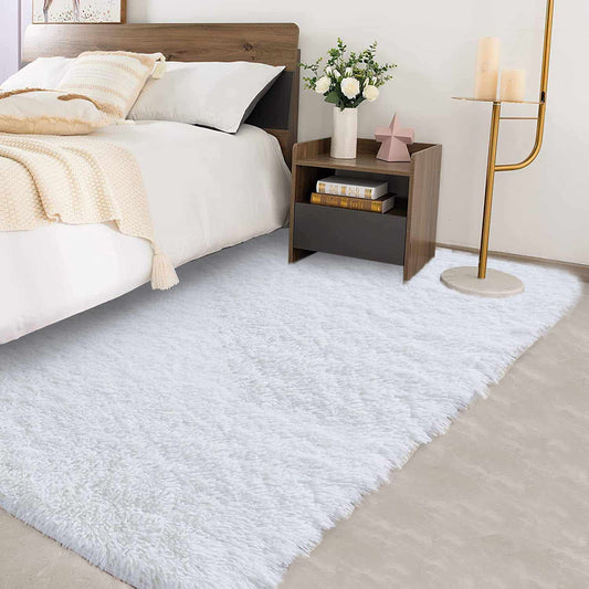 Rugs for Living Room Fluffy Area Rug Shaggy for Bedroom Soft Modern Luxury Fur Carpet for Kids Room Nursery Indoor Plush Furry Rug Comfy Home Decor Floor Mat (White, 80 * 150cm)