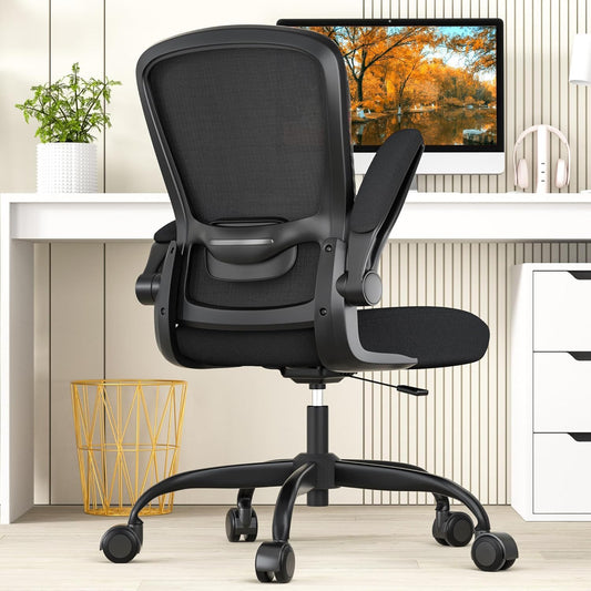 Office Chair, Ergonomic Desk Chair with Adjustable Lumbar Support, High Back Mesh Computer Chair with Flip-up Armrests-BIFMA Passed Task Chairs (Modern, All Black)