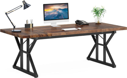 Tribesigns 180 cm Executive Desk, Large Computer Desk Workstation, Modern Simple Style Office Desk Study Writing Table, Business Working Desk for Home Office (Brown/Black, Desk 80cm Depth)