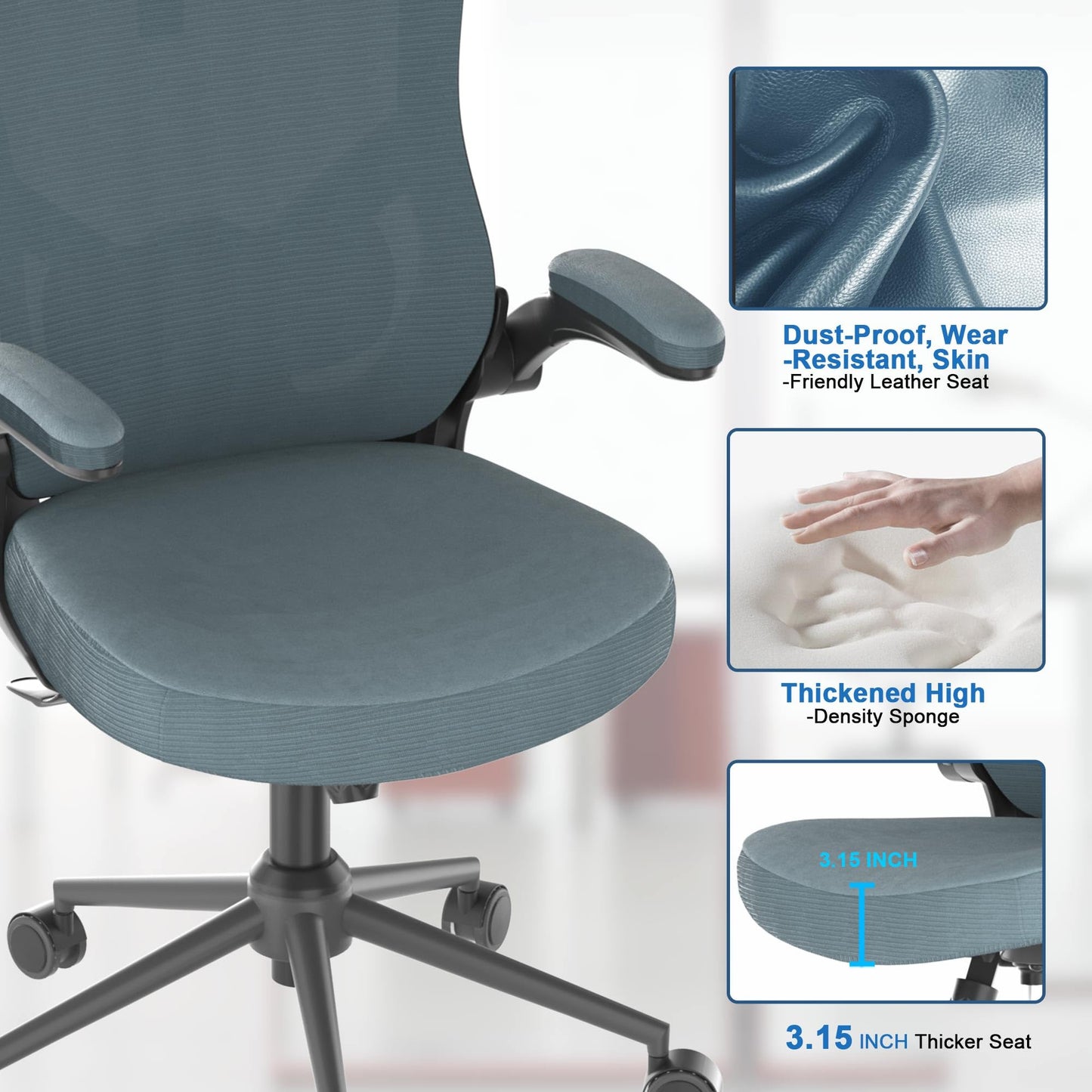 𝑯𝑶𝑴𝑬 𝑶𝑭𝑭𝑰𝑪𝑬 𝑪𝑯𝑨𝑰𝑹, Ergonomic Mesh Desk Chair, High Back Computer Chair- Adjustable Headrest with Flip-Up Arms, Lumbar Support, Swivel Executive Task Chair (Modern, White)