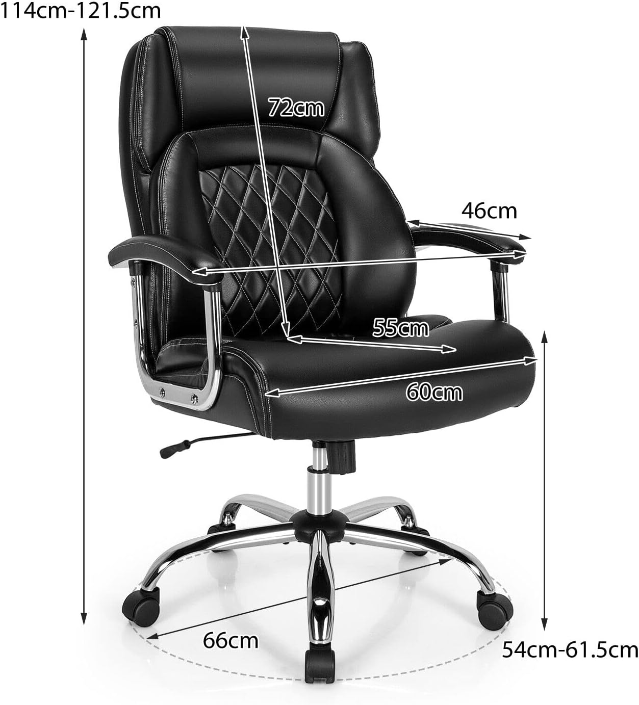 Giantex Big & Tall Office Chair 230KG, Height Adjustable Executive Chair, Swivel Task Chair with Upgraded Padded Armrest, Computer Desk Chair with Metal Base, Rocking Backrest, Extra Wide Seat, Black