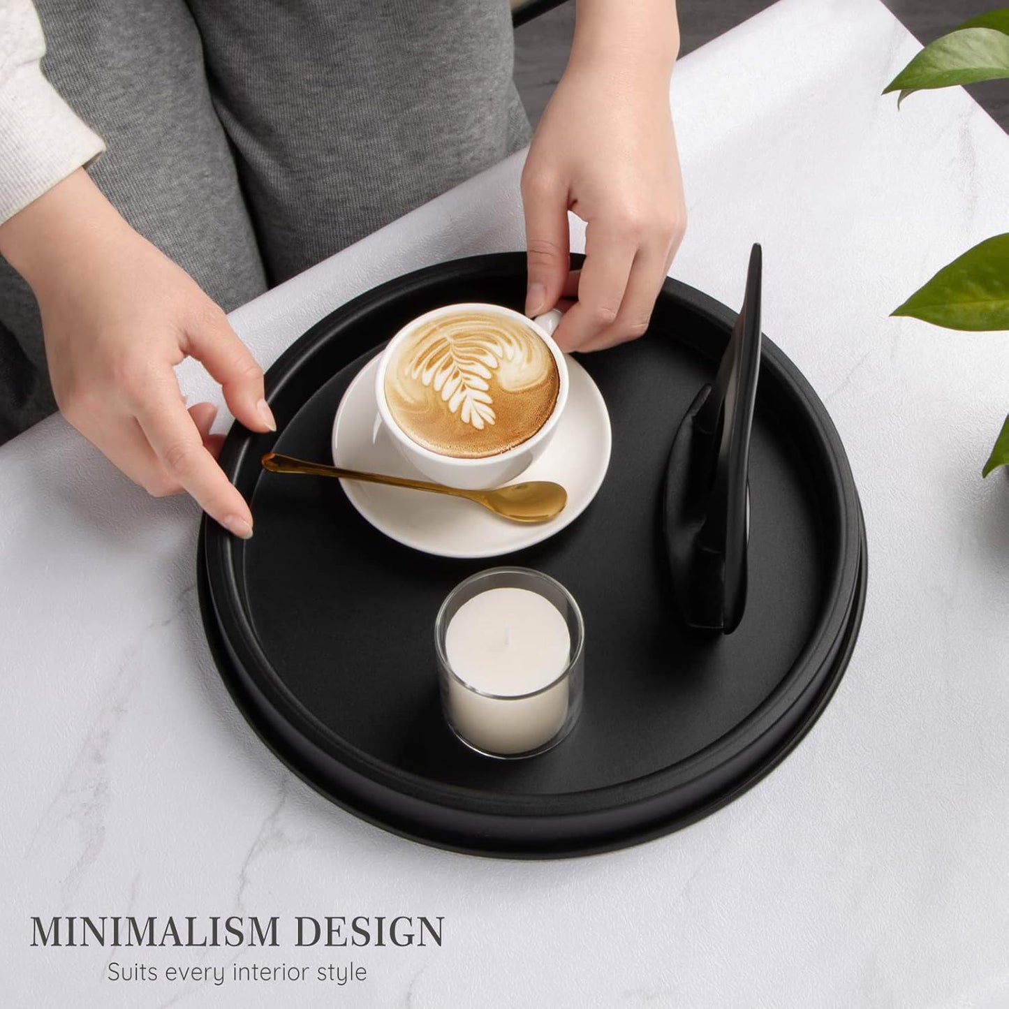 ANBOXIT Decorative Tray, Black Round Trays for Decor, Coffee Table Tray, Candle, Perfume, Bathroom Tray, Vanity Tray, 30 cm