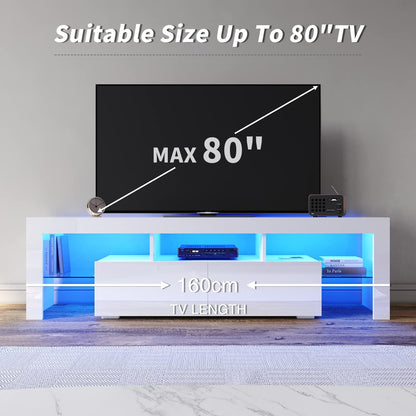 ELEGANT TV Cabinet Furniture with LED Lighting, 200cm High Gloss Black Entertainment Unit