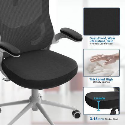 𝑯𝑶𝑴𝑬 𝑶𝑭𝑭𝑰𝑪𝑬 𝑪𝑯𝑨𝑰𝑹, Ergonomic Mesh Desk Chair, High Back Computer Chair- Adjustable Headrest with Flip-Up Arms, Lumbar Support, Swivel Executive Task Chair (Modern, White)