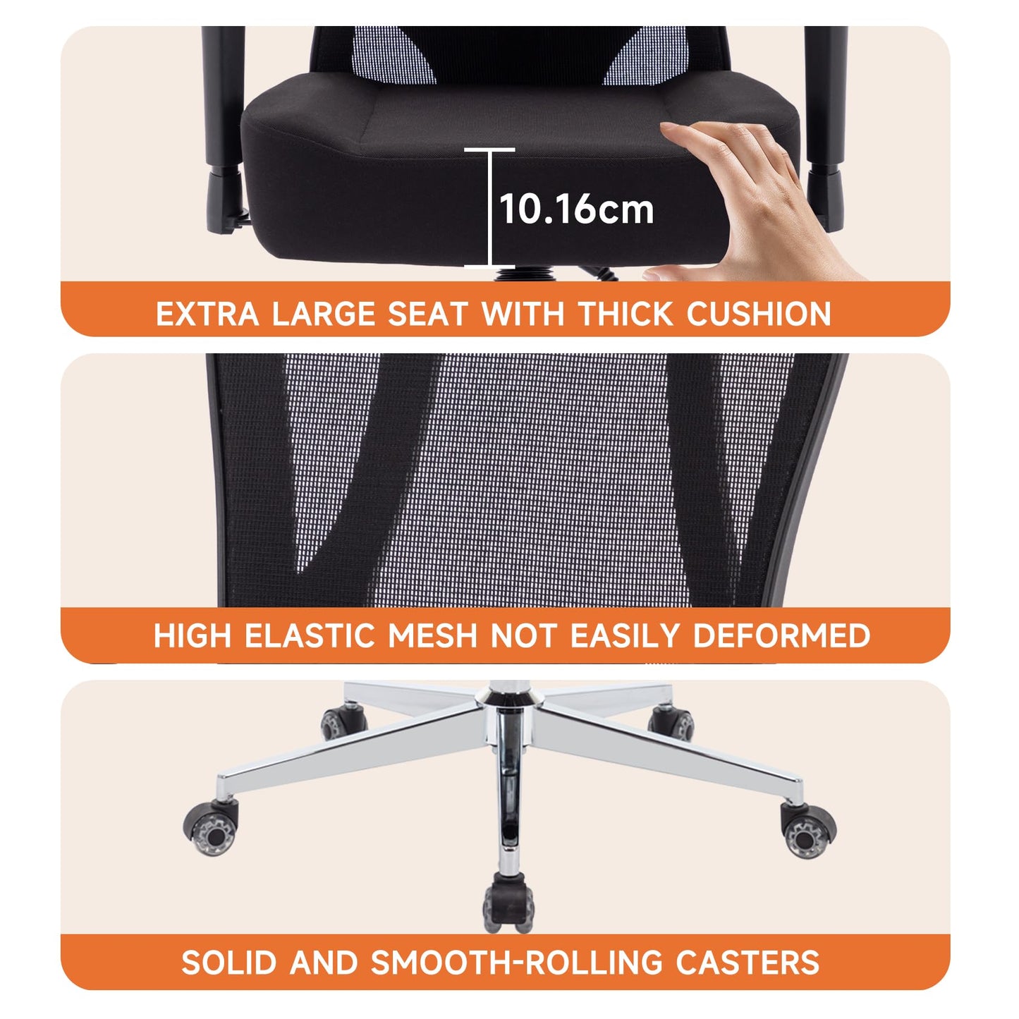 Big and Tall Office Chair 450lbs Ergonomic Mesh Office Desk Chair with 4d Armrests Adjustable Lumbar Support Rocking Executive Computer Chair for Heavy People Upgraded Caster Wheels with Headrest