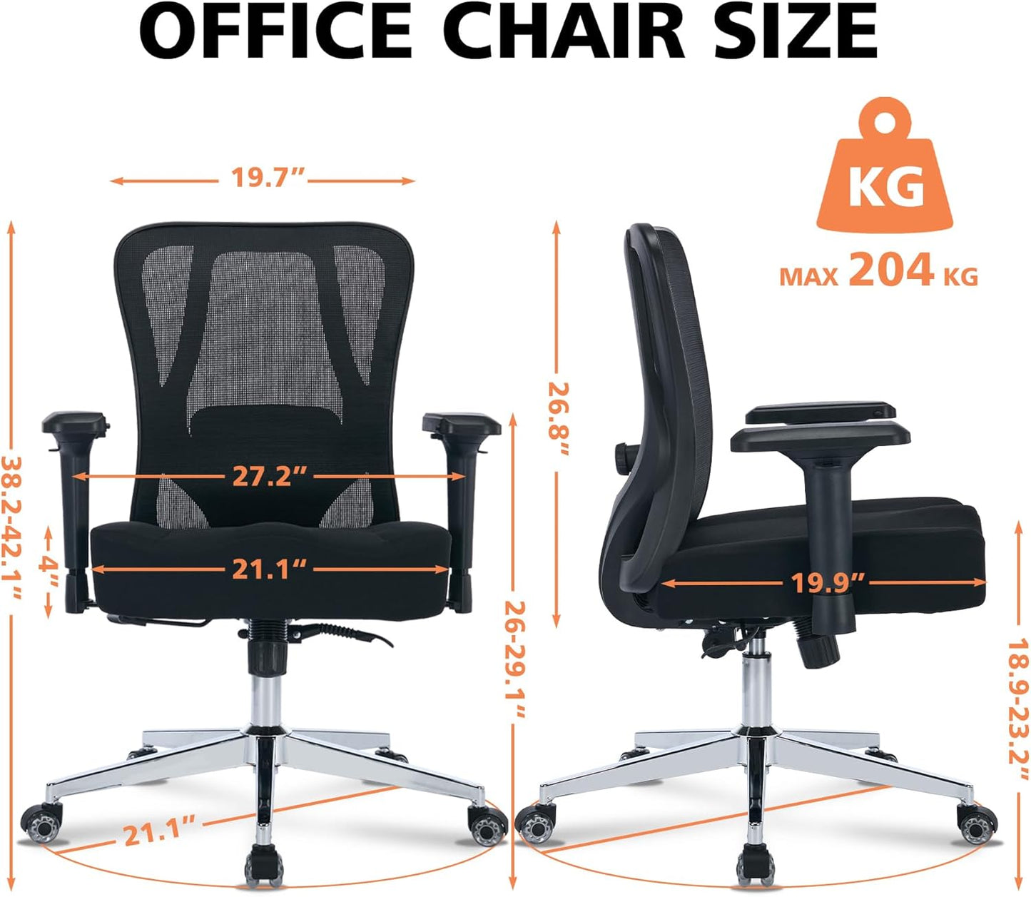 Big and Tall Office Chair 450lbs Ergonomic Mesh Office Desk Chair with 4d Armrests Adjustable Lumbar Support Rocking Executive Computer Chair for Heavy People Upgraded Caster Wheels with Headrest