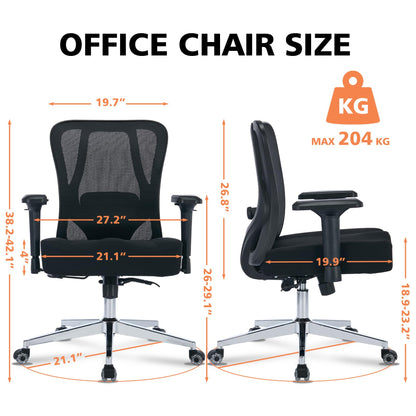 Big and Tall Office Chair 450lbs Ergonomic Mesh Office Desk Chair with 4d Armrests Adjustable Lumbar Support Rocking Executive Computer Chair for Heavy People Upgraded Caster Wheels with Headrest