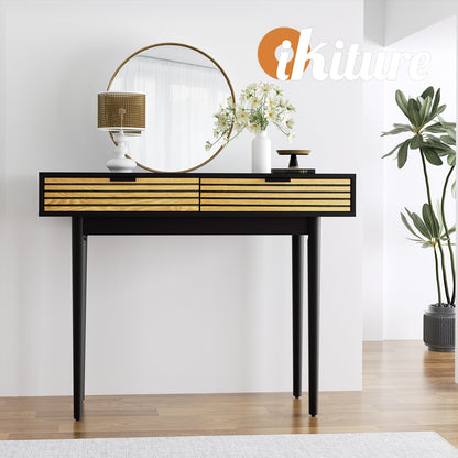 Oikiture Hallway Table Console Table with Marble Tabletop and Steel Frame 95cm