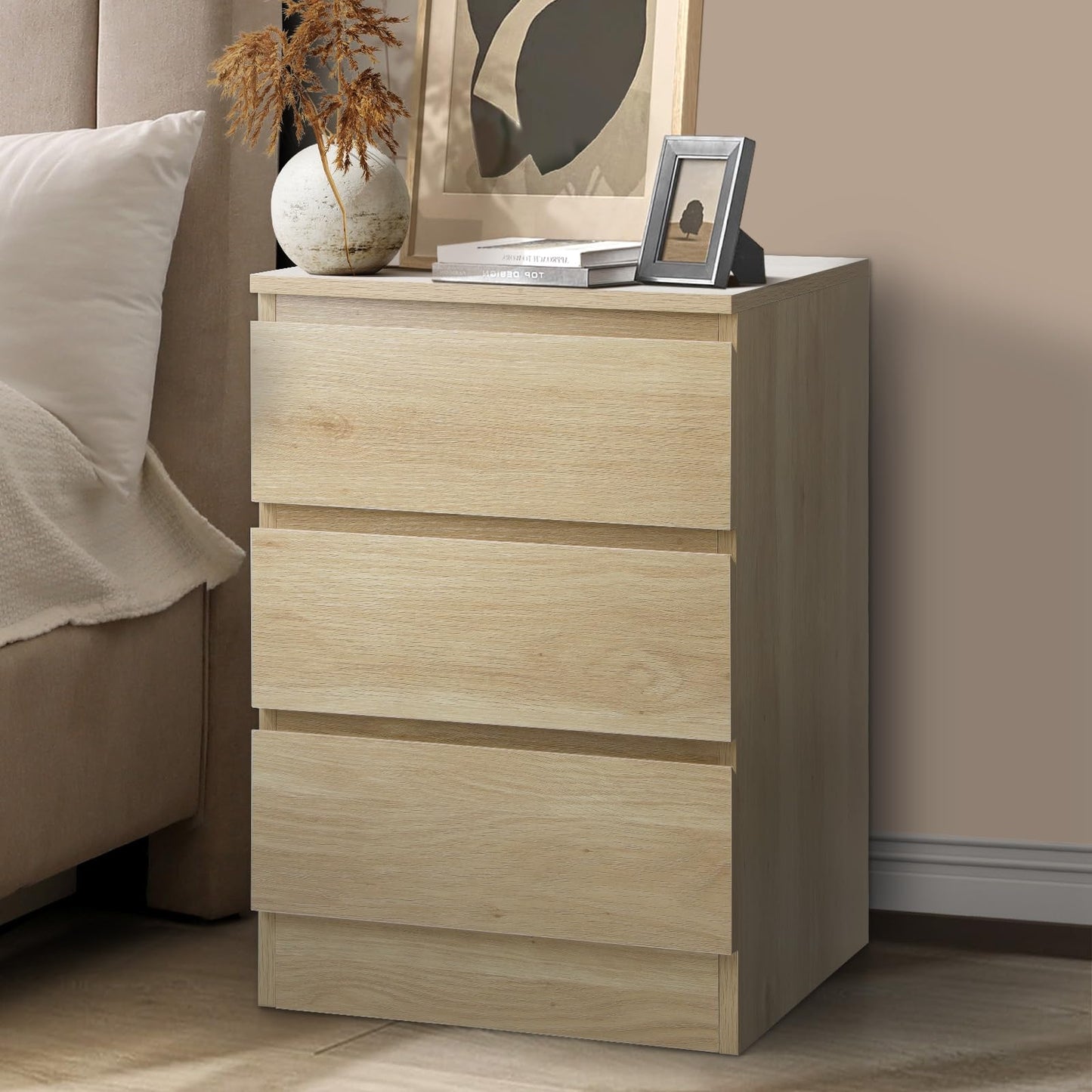 Oikiture Bed Side Table with 2 Drawers White Bedside Table Side End Table