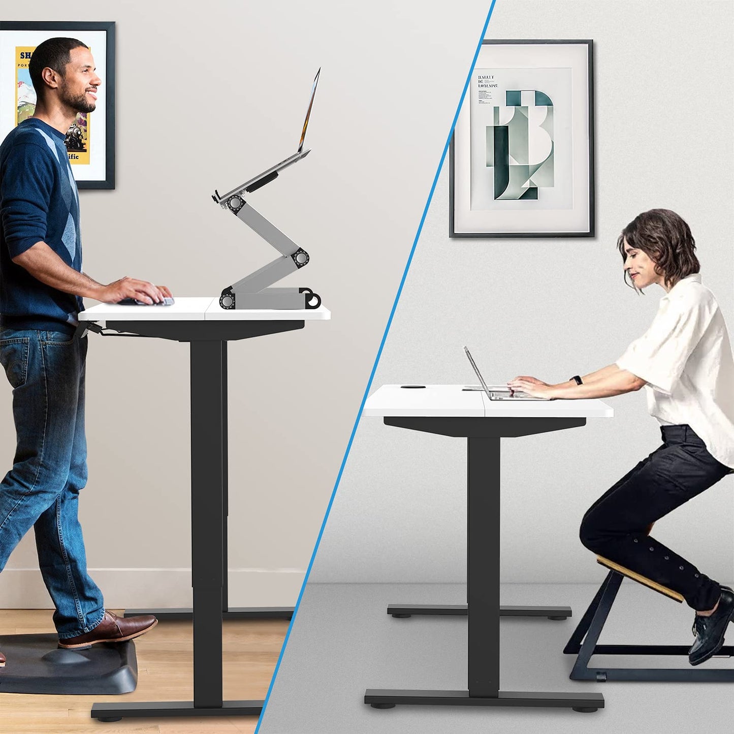 ADVWIN Ergonomic Standing Desk 28"-45" Height Adjustable Electric Sit Stand Desks with Smart Memory Lifting Sturdy Tabletop Motor Computer Workstation for Home, Office, Gaming (Walnut Top Black Legs)