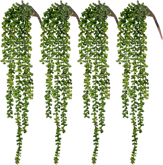 CEWOR 4pcs Artificial Succulents Hanging Plants Fake String of Pearls (40cm Each Length)