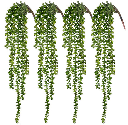 CEWOR 4pcs Artificial Succulents Hanging Plants Fake String of Pearls (40cm Each Length)