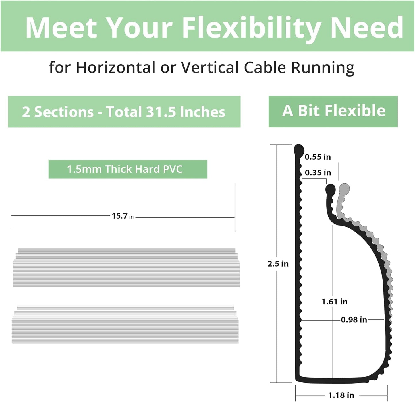 ZhiYo Cable Management 31.5in J Channel - 2Pack Cable Raceway - Cable Management Under Desk with Adhesive Stripe Built-in, Easy to Install Desk Cord Organizer, 2X L15.7in, Cord Cover, Black