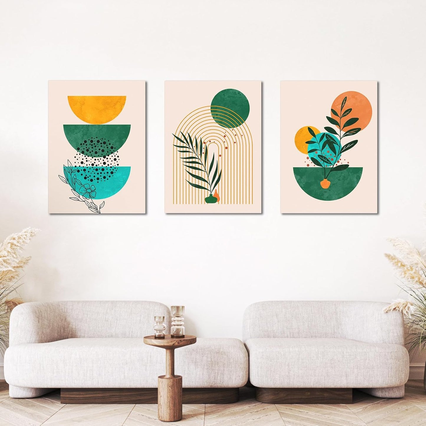 Gisipameis Boho Wall Art Set of 3 Mid Century Modern Wall Decor Framed Canvas Print 12"x16" Minimalist Wall Art Geometric Abstract Modern Neutral Boho Wall Art Decor for Living Room Bathroom